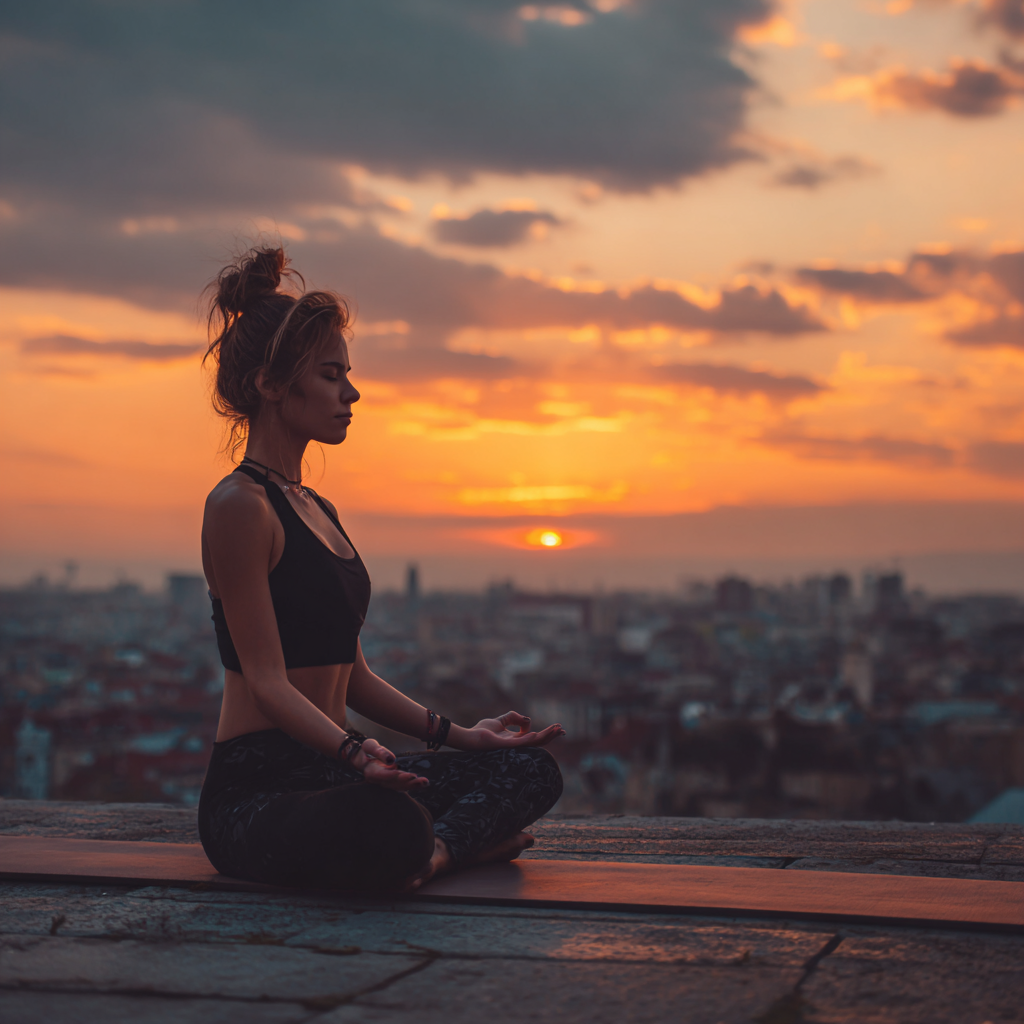 Femeie practicând yoga în poziție de meditație