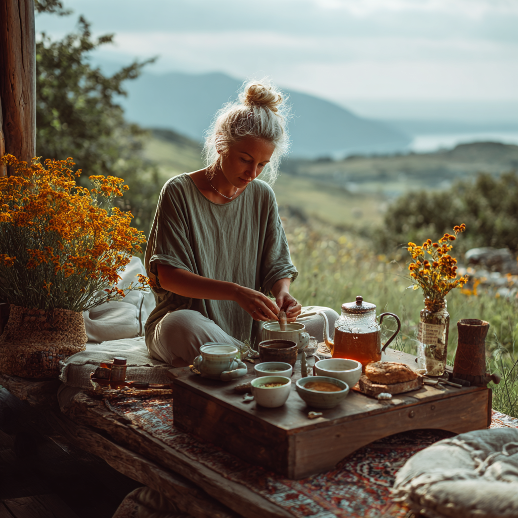 Grup de oameni practicând yoga în natură